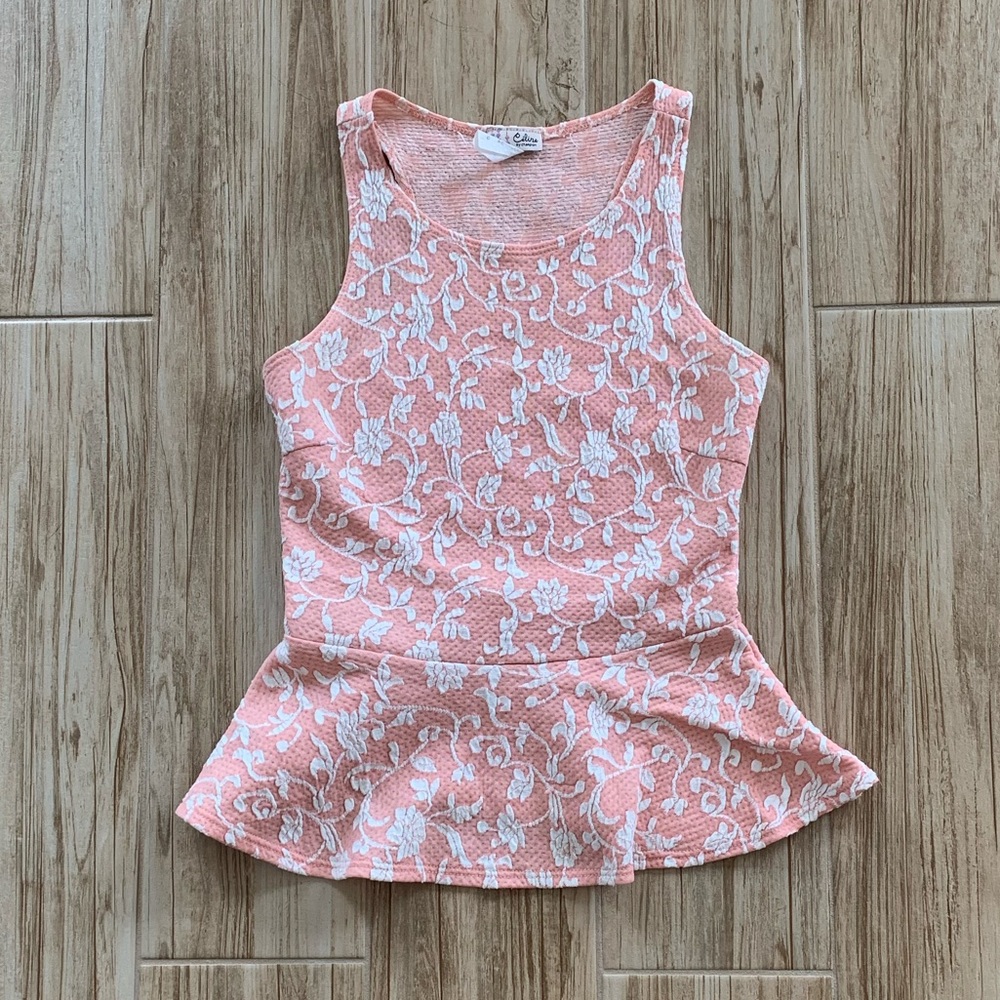 Celine by Champion pink & white embroidered peplum top Size S EUC - Picture 4 of 5